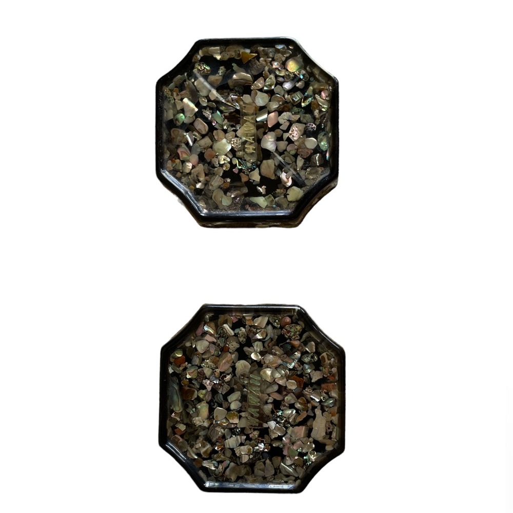 Acrylic HAWAII Mother Of Pearl Shell Chip Coaster Set 2 Vintage